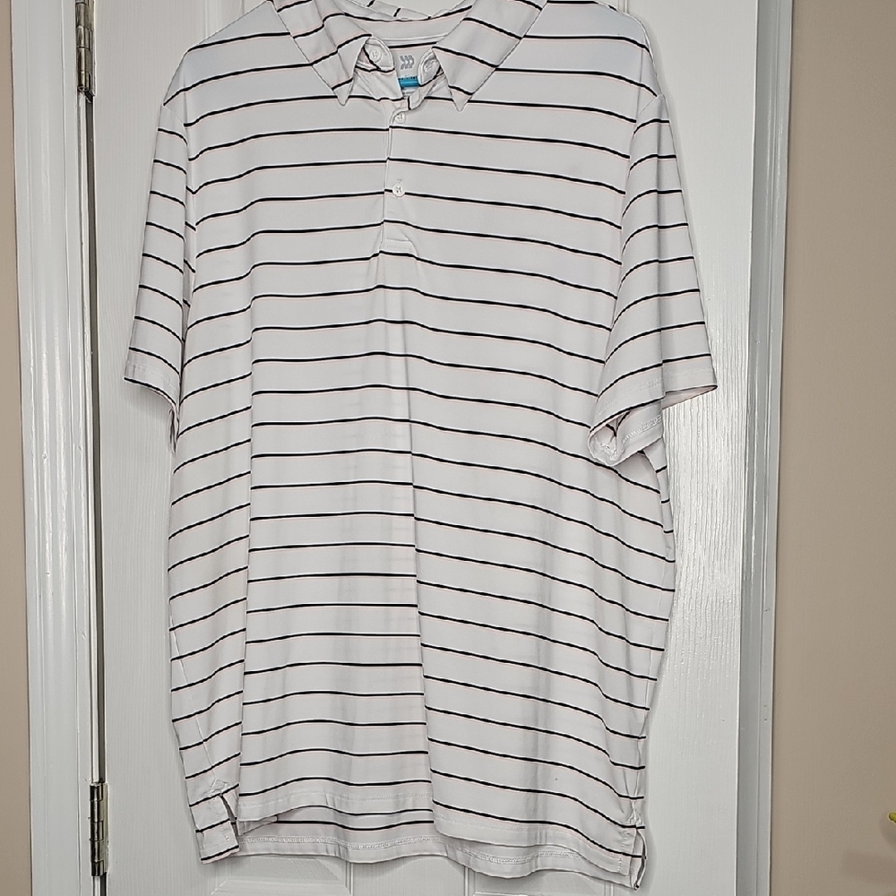 All In Motion White Polo with Black & Pink Lines Easter Spring Polyester/Spandex